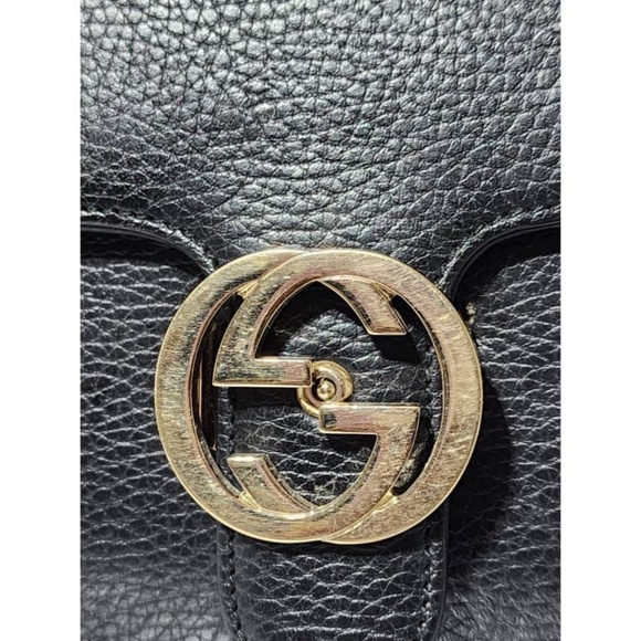 Authentic GUCCI Dollar Calfskin Interlocking G Shoulder Bag Black - Picture 6 of 15